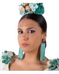 Flamenco Fringed Earrings <b>Colour - Watter Greem, Size - L</b>