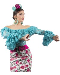 Flamenco Embroidery Blouses <b>Colour - Turquoise, Size - S</b>