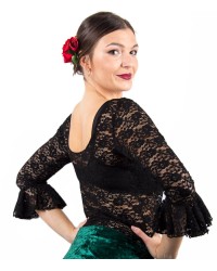 Lace Flamenco Top <b>Colour - Black , Size - XS</b>