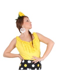 Flamenco Blouse for Women, Goyesca Model <b>Colour - Yellow, Size - XS</b>