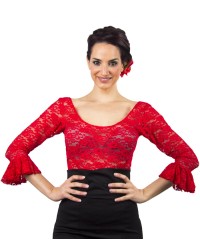 Lace Flamenco Top <b>Colour - Red, Size - XS</b>