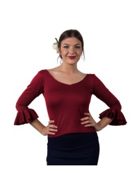 Flamenco dance top with ruching <b>Colour - Burgundy, Size - XS</b>