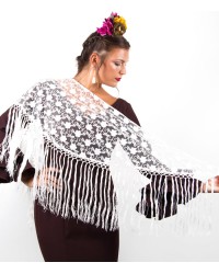 Spanish Flamenco Shawl <b>Colour - White, Size - L</b>
