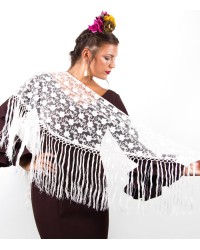 Spanish Flamenco Shawl <b>Colour - White, Size - L</b>