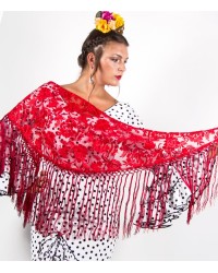 Spanish Flamenco Shawl <b>Colour - Red, Size - L</b>