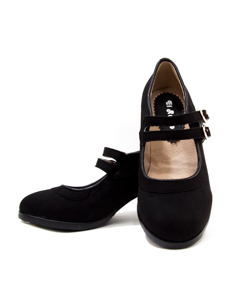 Suede Flamenco shoes double sole 2 Straps