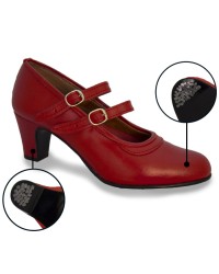 Flamenco Leather Shoes 2 Straps <b>Colour - Red, Size - 25</b>