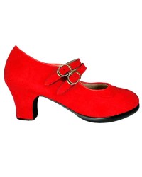 Suede Flamenco shoes double sole 2 Straps <b>Colour - Red, Size - 34</b>