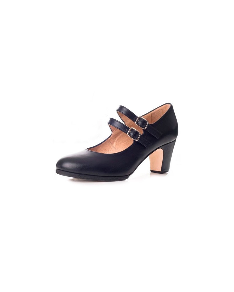 Leather flamenco shoes with double strap and buckle, model 5