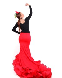 Long-Tailed Flamenco Skirt, Normal Waist <b>Colour - Red, Size - XS</b>