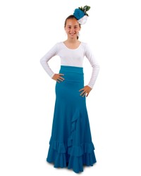 Girls Flamenco Dance Skirt, Model Salon <b>Colour - Blue, Size - 8</b>